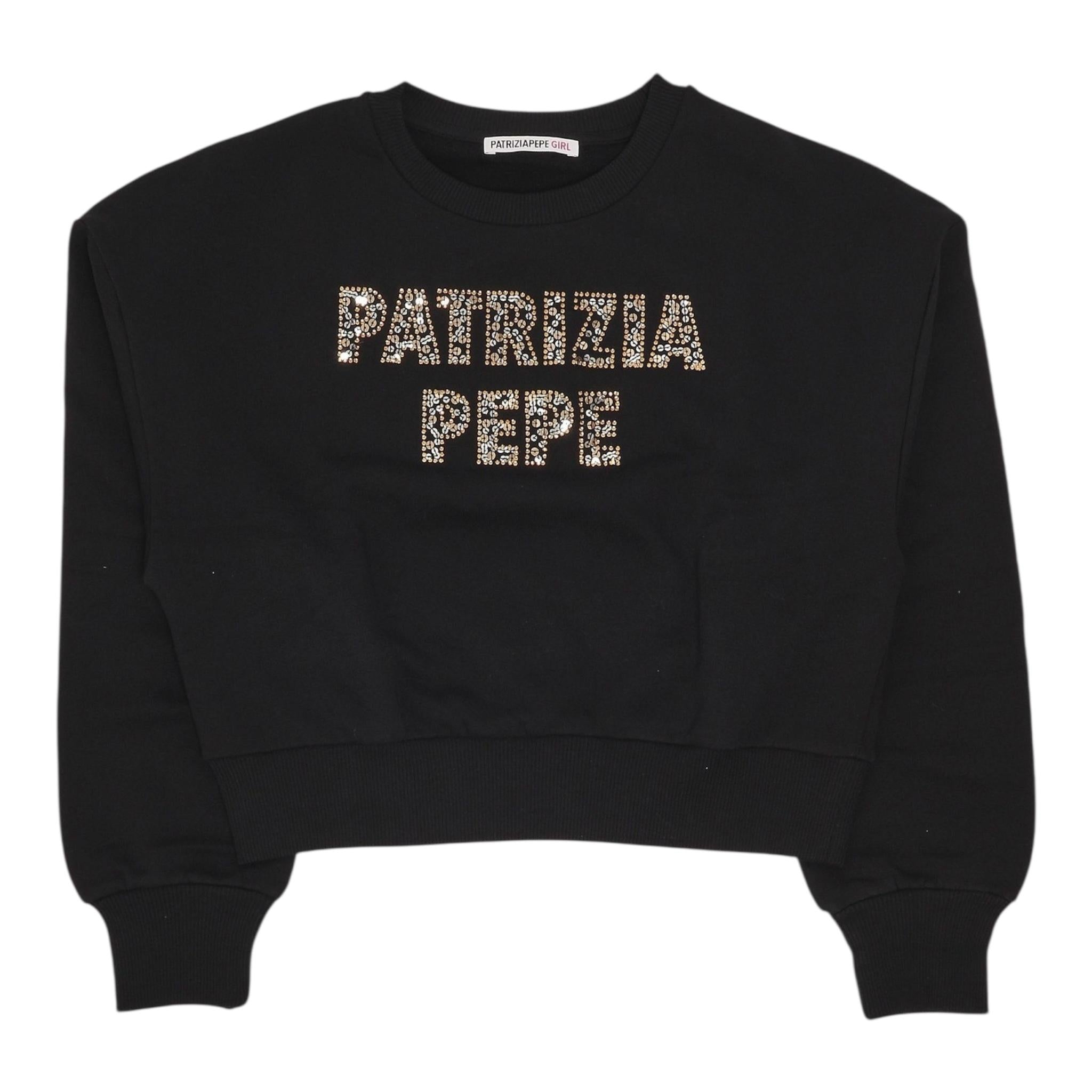 PATRIZIA PEPE felpa chiusa girocollo tinta unita con stampa logo paillettata Nero per Bambina 7M0872 NERO PATRIZIA PEPE 