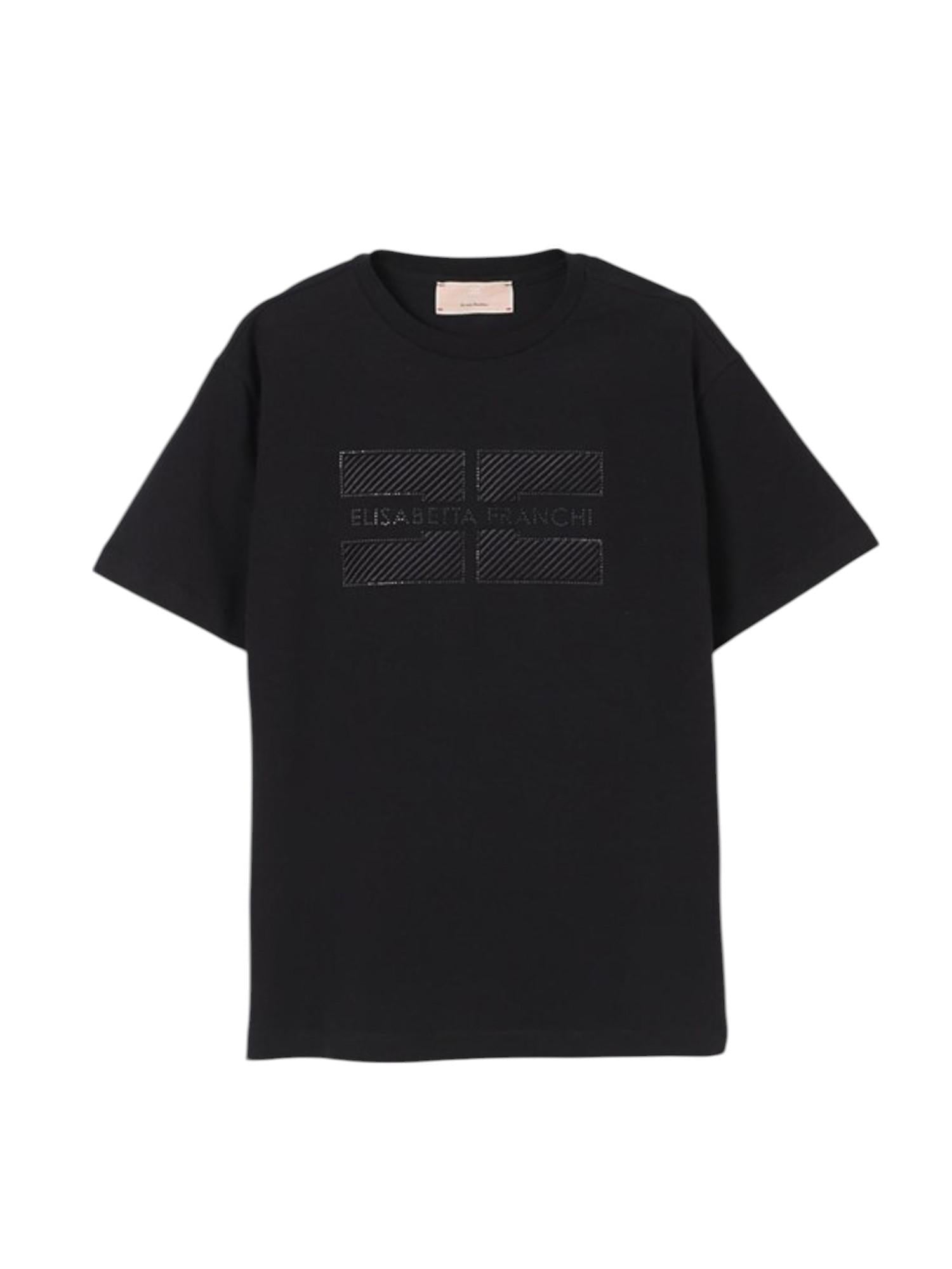 Elisabetta Franchi T-Shirt Girocollo Tinta Unita con Applicazioni Brillantini per Bambina EFTS230XXX NERO ELISABETTA FRANCHI 
