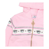 Chiara Ferragni Felpa Tinta Unita Con Zip Cappuccio E Stampa Rosa Per Bambina