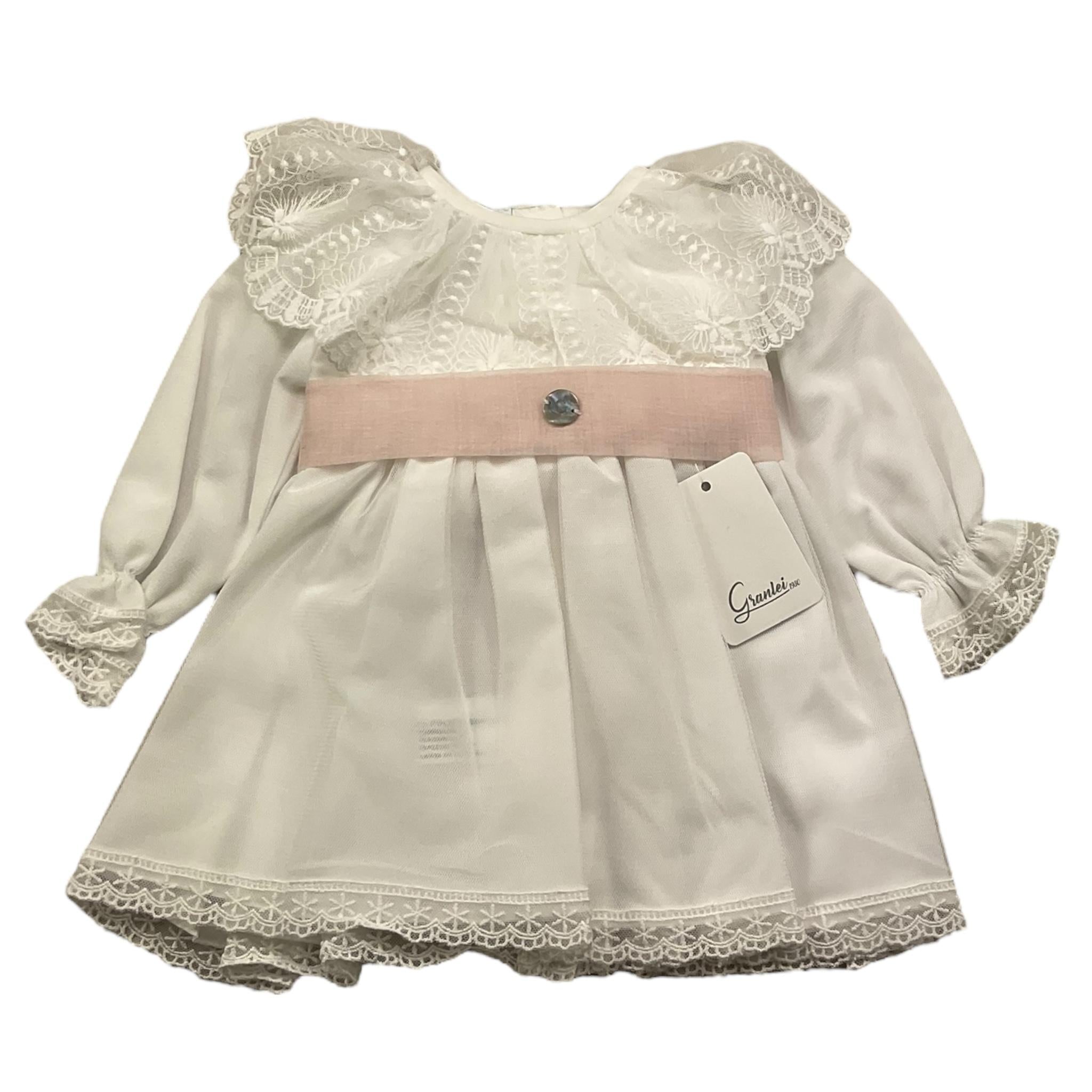 GRANLEI abito manica lunga tinta unita con cinturino in contrasto Bianco per Neonata 224106 BIANCO GRANLEI 