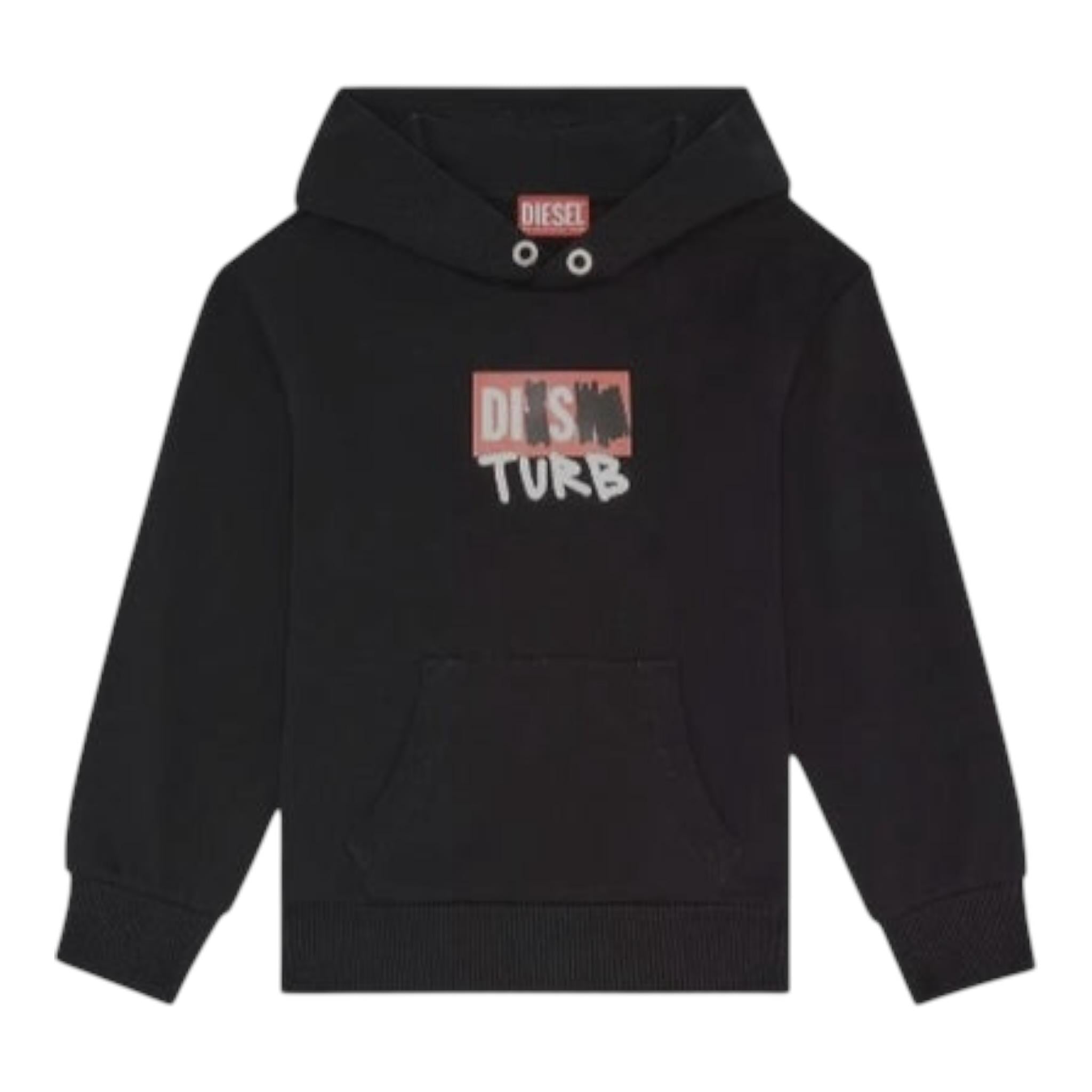 Diesel Felpa Tinta Unita con Cappuccio E Stampa per Bambino J00836 NERO DIESEL 