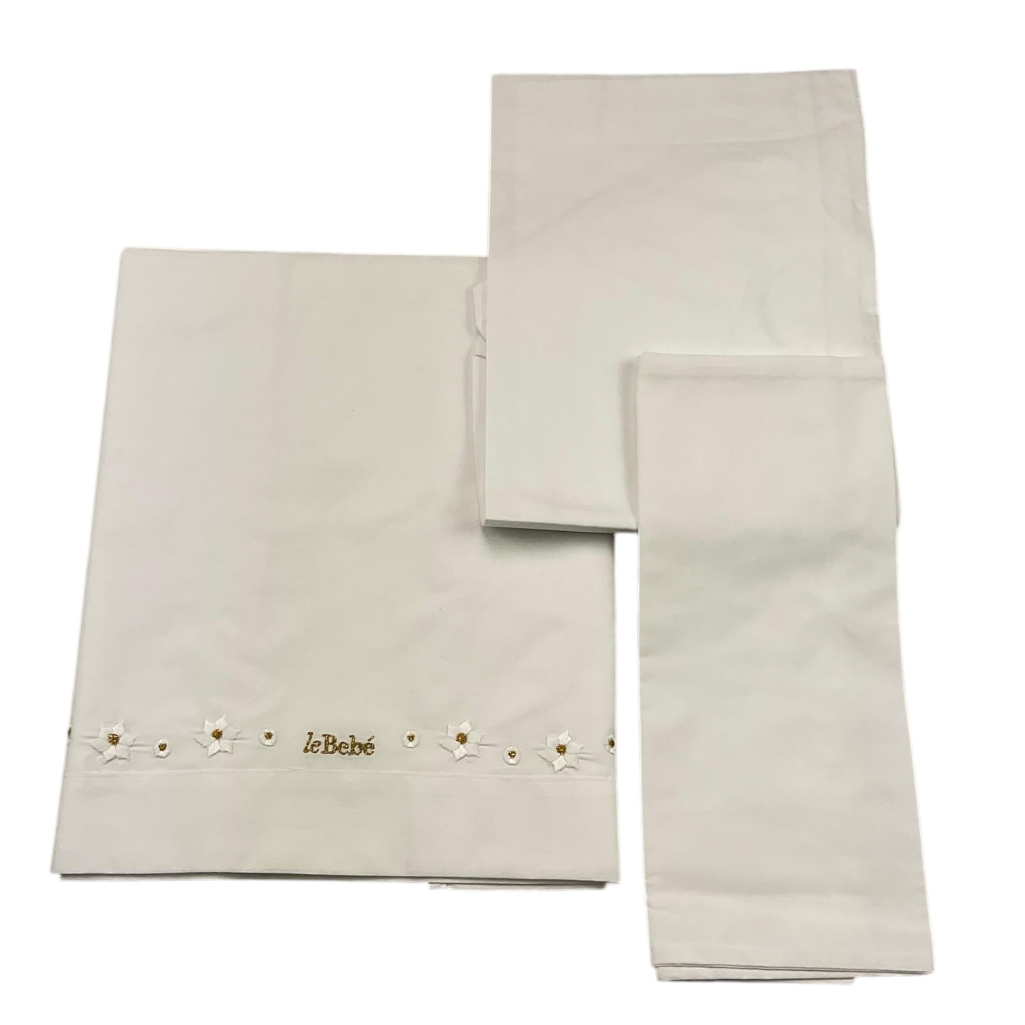 LE BEBE' set 3 pezzi lenzuola tinta unita cn ricami Bianco per Neonata LBG5986 BIANCO LE BEBE' 