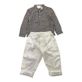 Barcellino Completo Camicia-Pantalone Con Fantasia A Quadri Blu Per Neonato