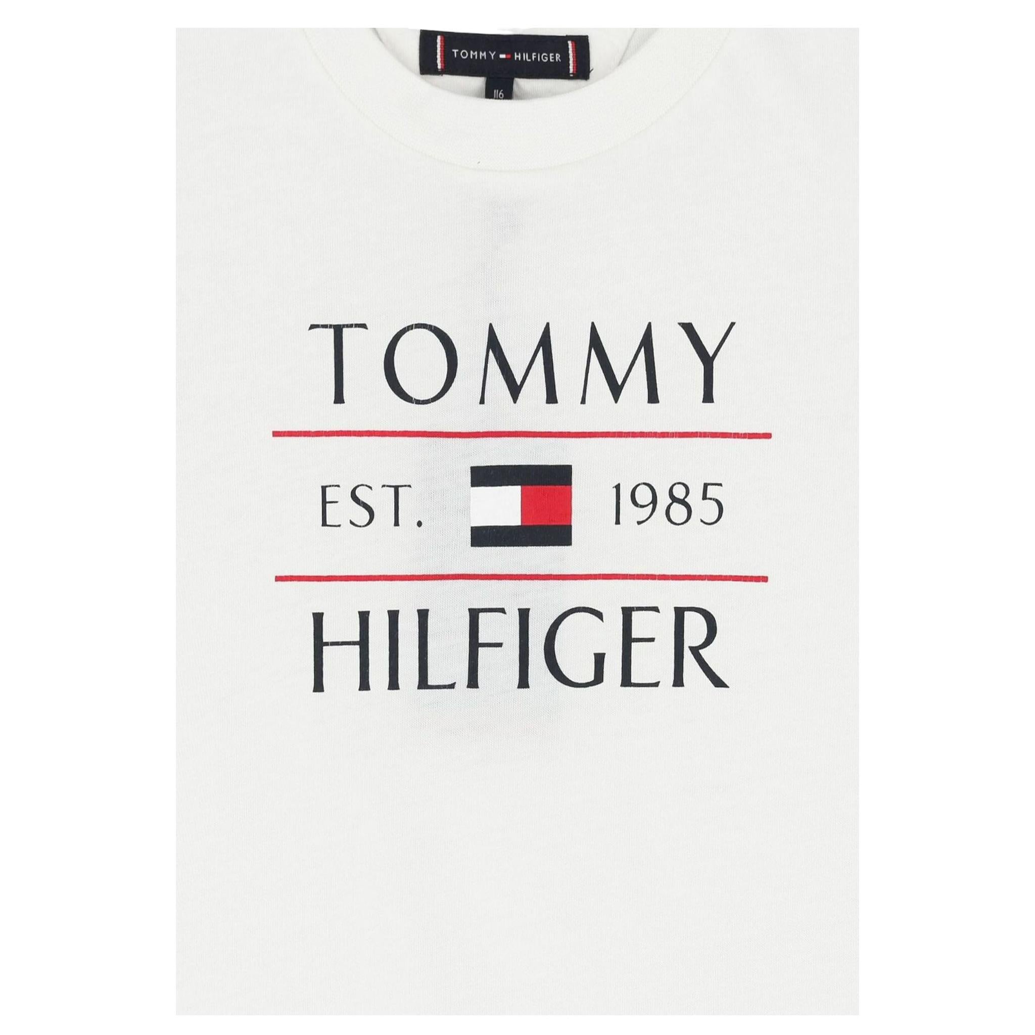 Tommy Hilfiger T-Shirt Girocollo Tinta Unita con Logo per Bambino KB0KB09538X BIANCO TOMMY HILFIGER 