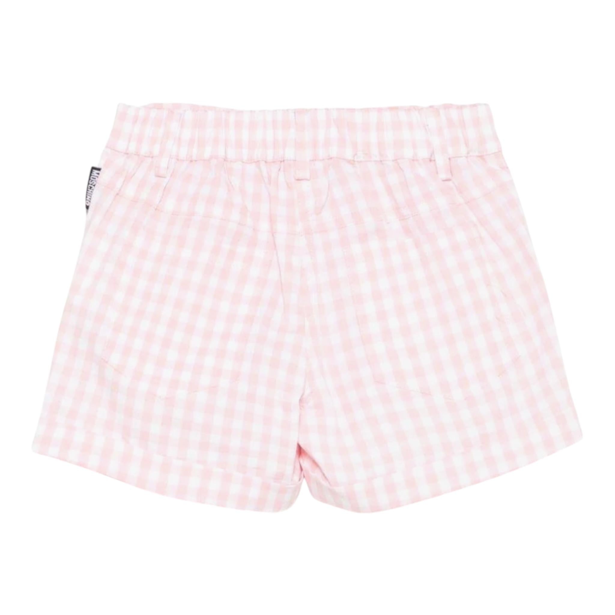 Moschino Short Fantasia Quadretti con Elastico In Vita per Neonata MMQ00R BIANCO/ROSA MOSCHINO 