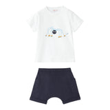 Il Gufo Completo 2 Pezzi T-Shirt-Bermuda Bicolore Bianco/Blu Per Neonato