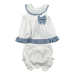 Calamaro Completo 2 Pezzi Camicia-Coulotte con Fiocco per Neonata 22084 BIANCO CALAMARO 