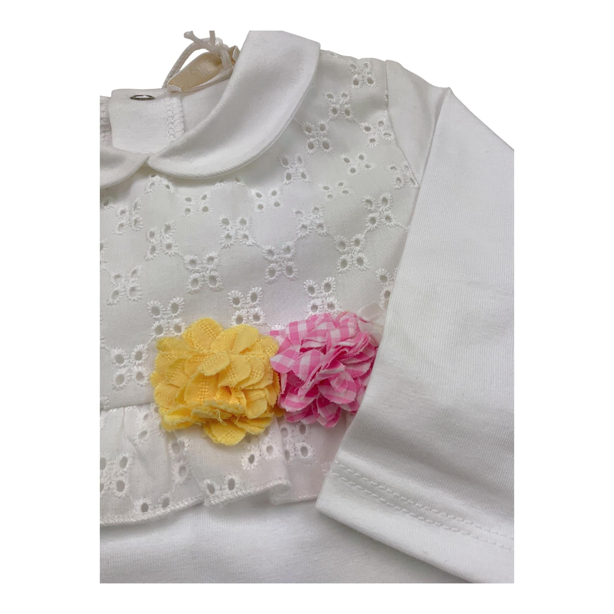 Ninnaoh Tutina Tinta Unita con Ricami E Applicazione Fiori per Neonata E2228T BIANCO NINNAOH 