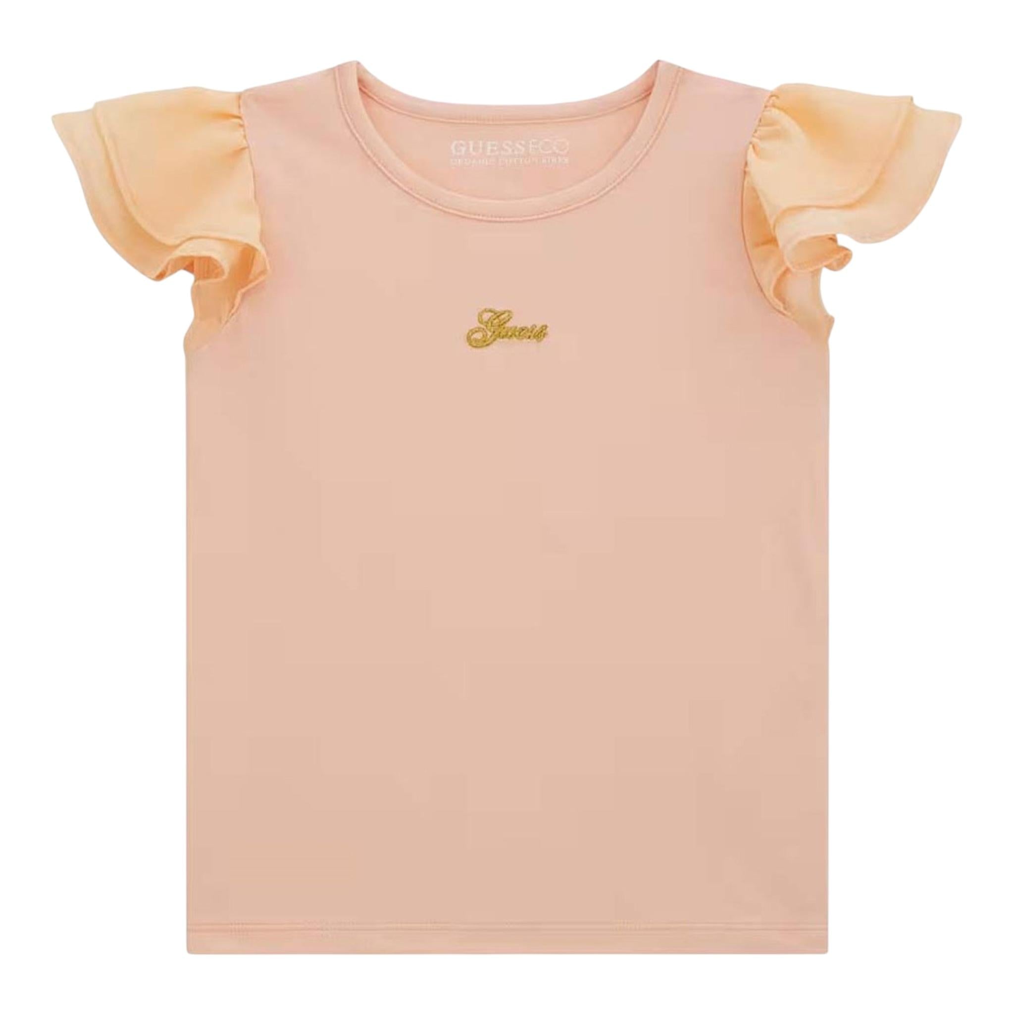 Guess Canotta Girocollo con Maniche In Tulle Tinta Unita con Stampa per Neonata K4GI20K6YW1 PESCA GUESS 