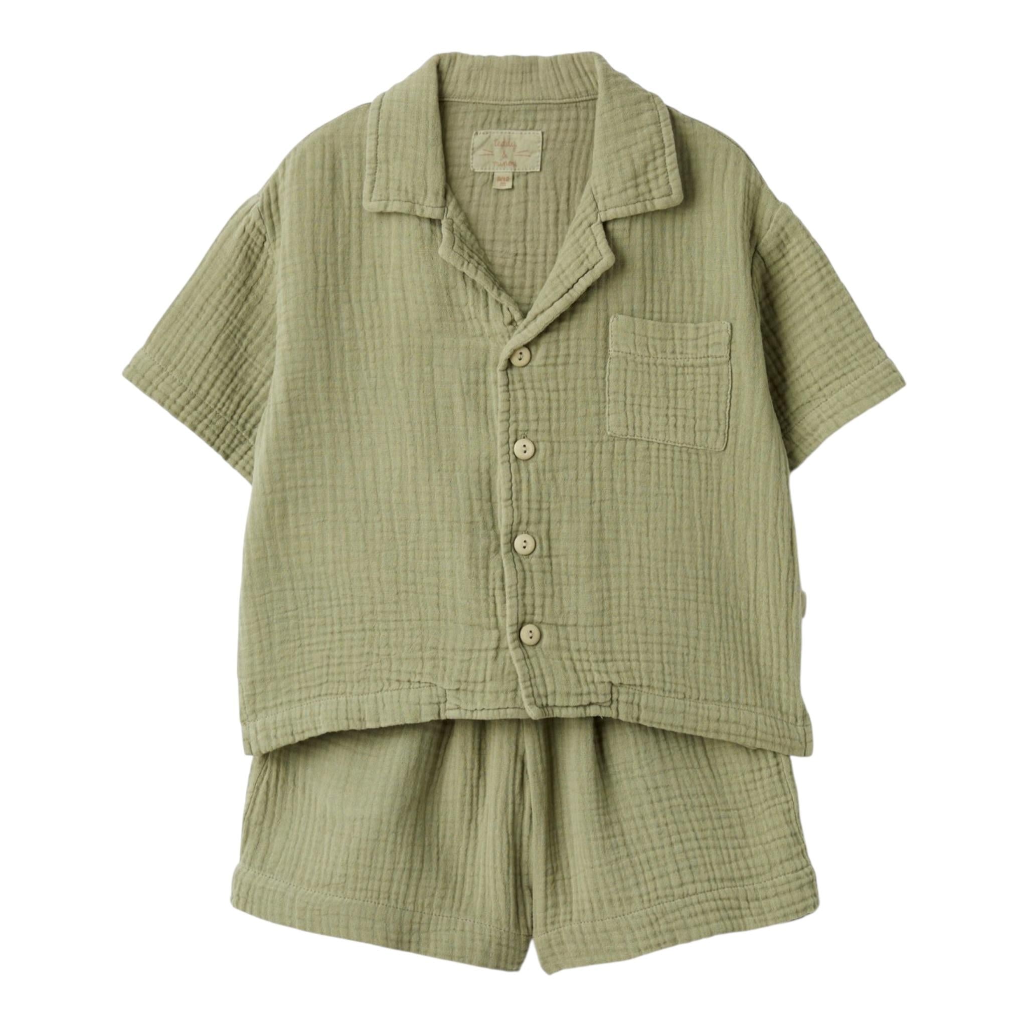 Teddy E Minou Completo 2 Pezzi Camicia-Bermuda Tinta Unita per Neonato E25CP075C6041NX VERDE TEDDY E MINOU 
