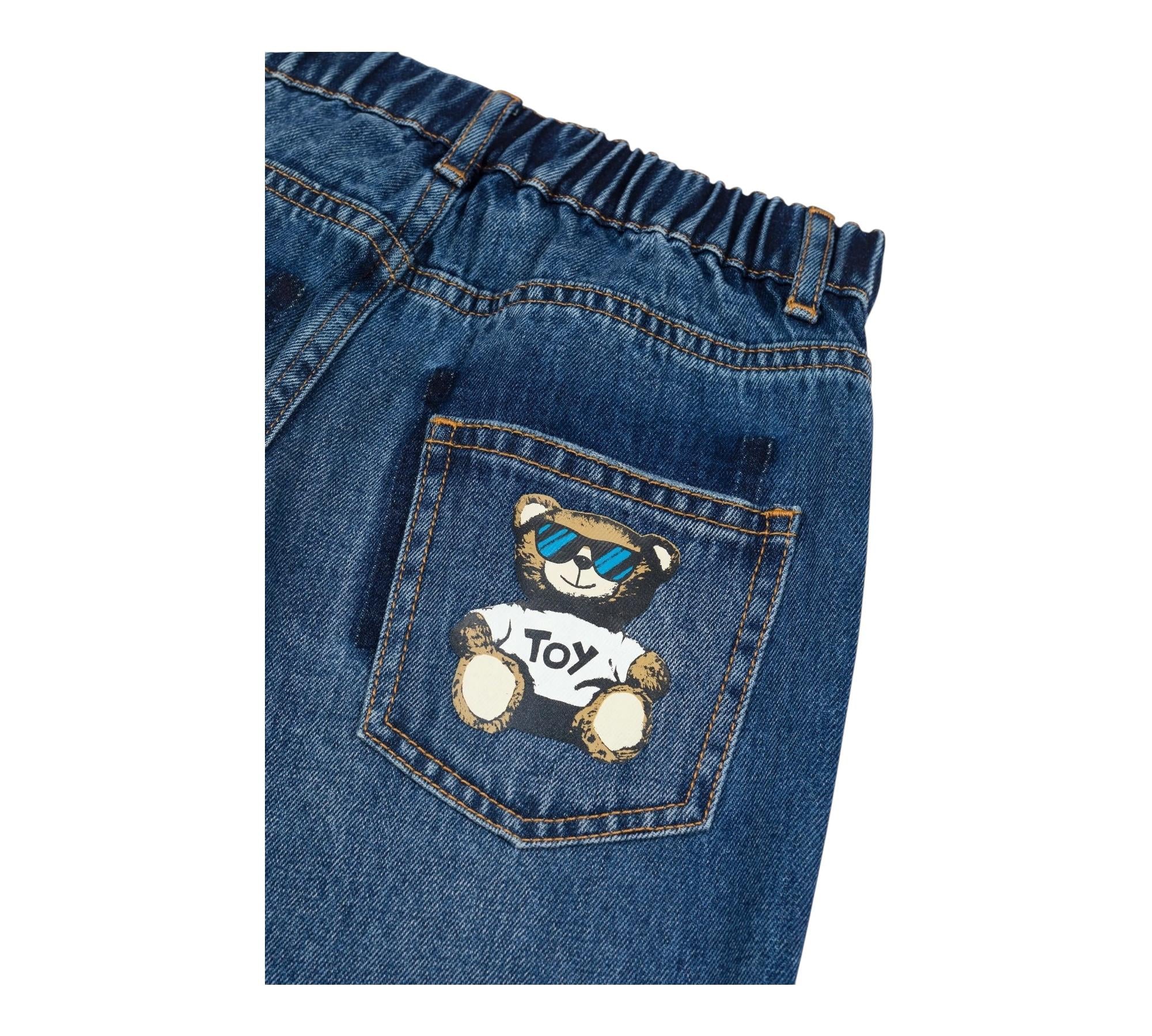 Moschino Jeans Tinta Unita con Elastico In Vita per Bambino HUP089 BLU MOSCHINO 