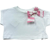 Le Bebe T-Shirt Girocollo Tinta Unita con Fiocco Modello Crop per Neonata LBG6427 BIANCO LE BEBE 