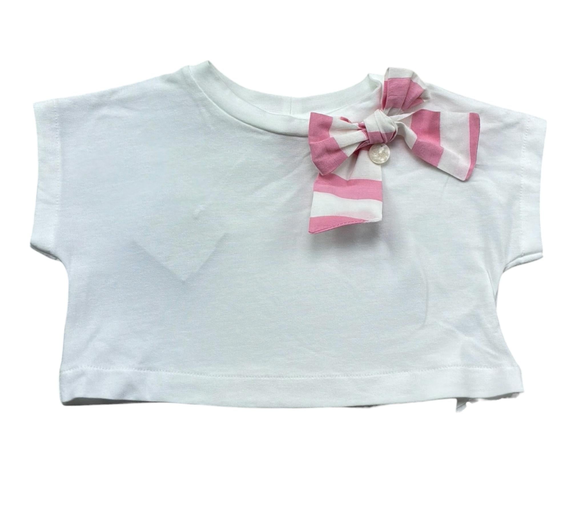 Le Bebe T-Shirt Girocollo Tinta Unita con Fiocco Modello Crop per Neonata LBG6427 BIANCO LE BEBE 