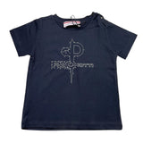 Cesare Paciotti T-Shirt Tinta Unita Girocollo con Stampa Logo Blu per Neonato
