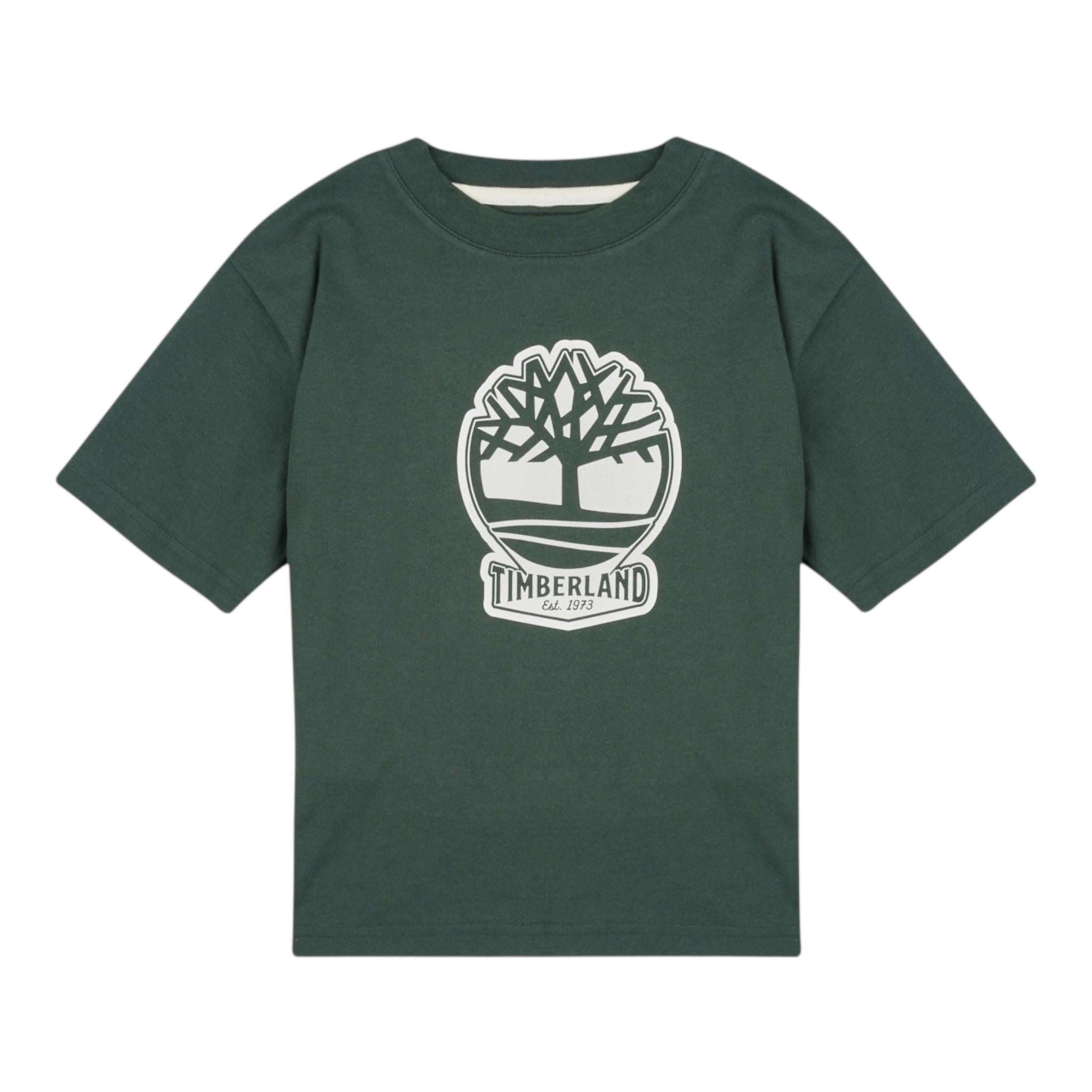 Timberland T-Shirt Girocollo Tinta Unita con Stampa per Bambino T60506X VERDE TIMBERLAND 