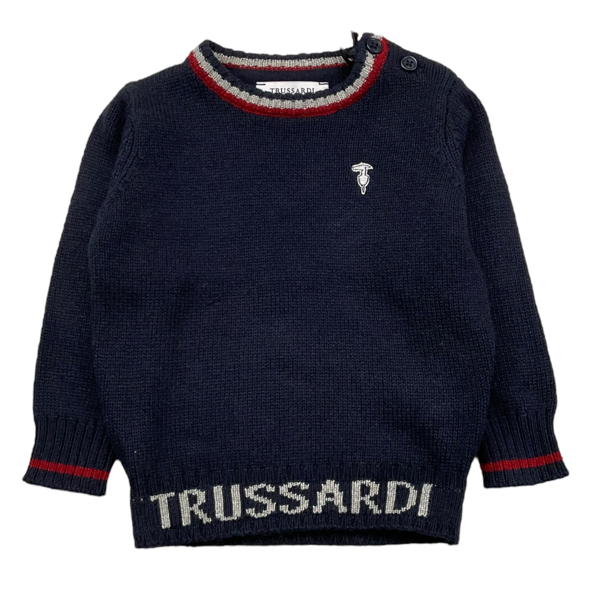 TRUSSARDI maglia girocollo tinta unita con stampa logo Blu per Neonato TIA25051MA BLU TRUSSARDI 