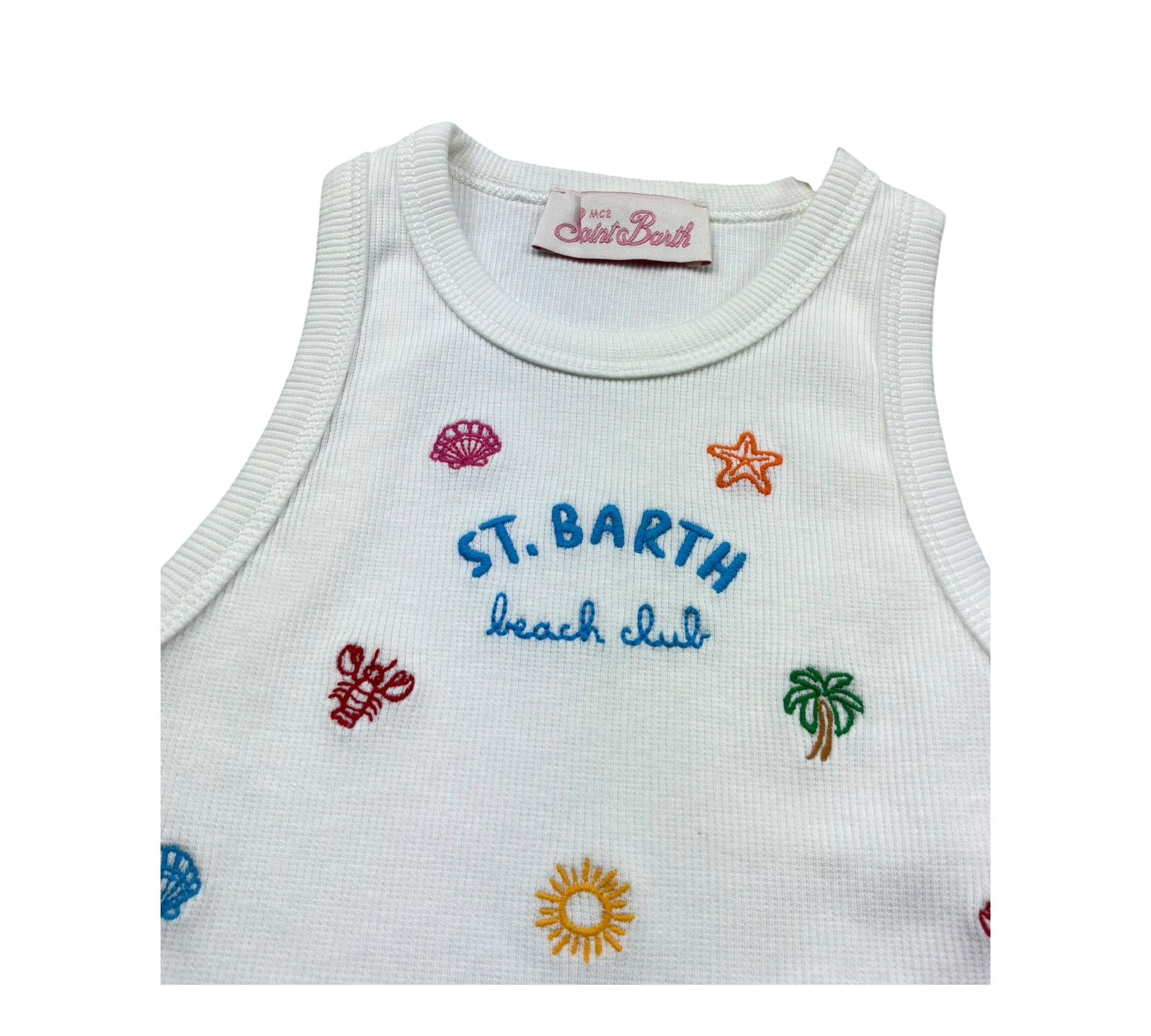 Saint Barth Canotta Tinta Unita con Stampa per Bambina BLUEJR BIANCO SAINT BARTH 