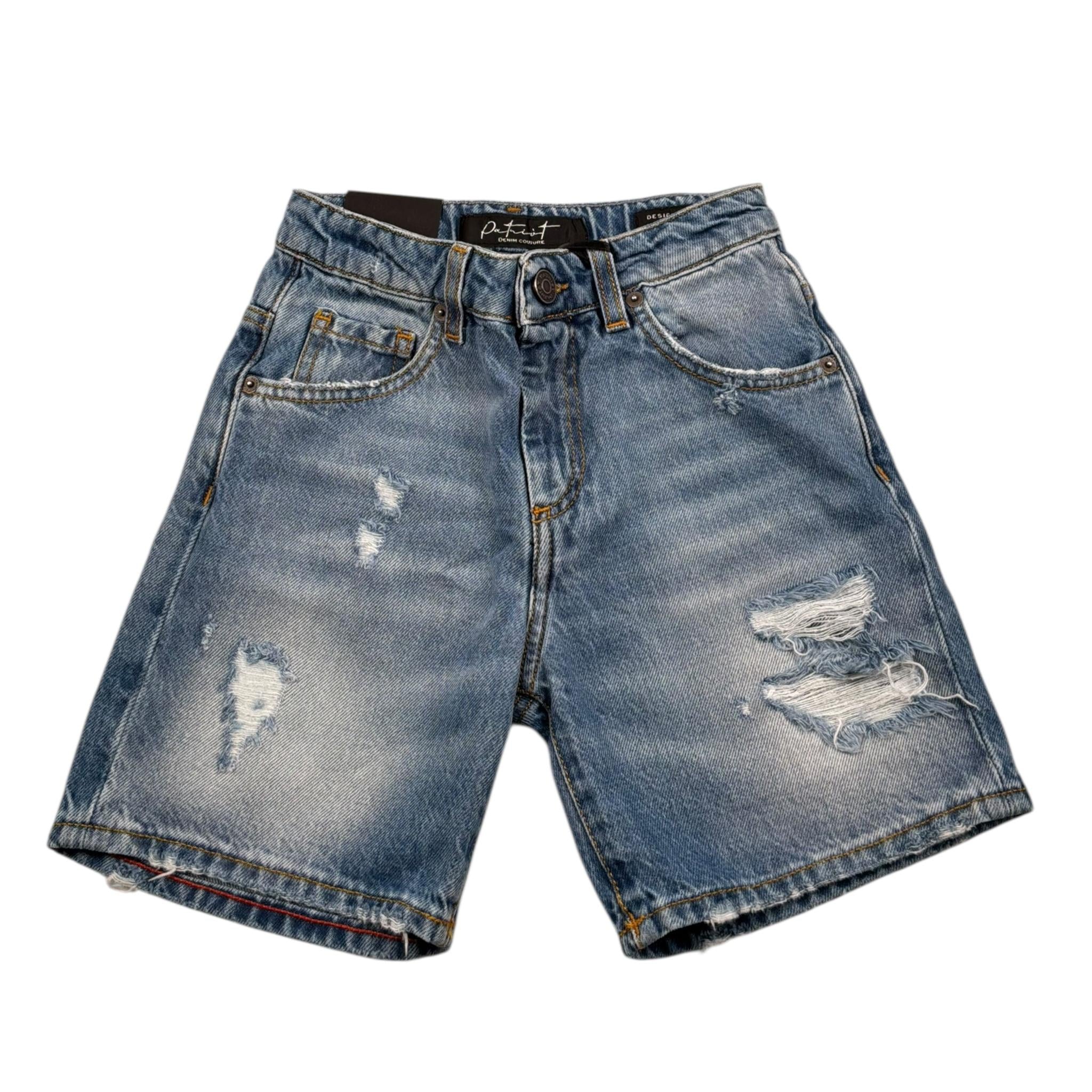 Patriot Bermuda In Denim Tinta Unita con Strappi per Bambino PB3S2SPCK25M25 AZZURRO PATRIOT 