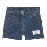 Balmain Short Tinta Unita In Denim Blu Per Bambina