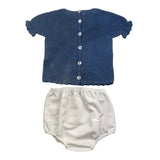 Juliana Completo T-Shirt In Maglia Bicolore-Coulotte Blu/Bianco Per Neonata