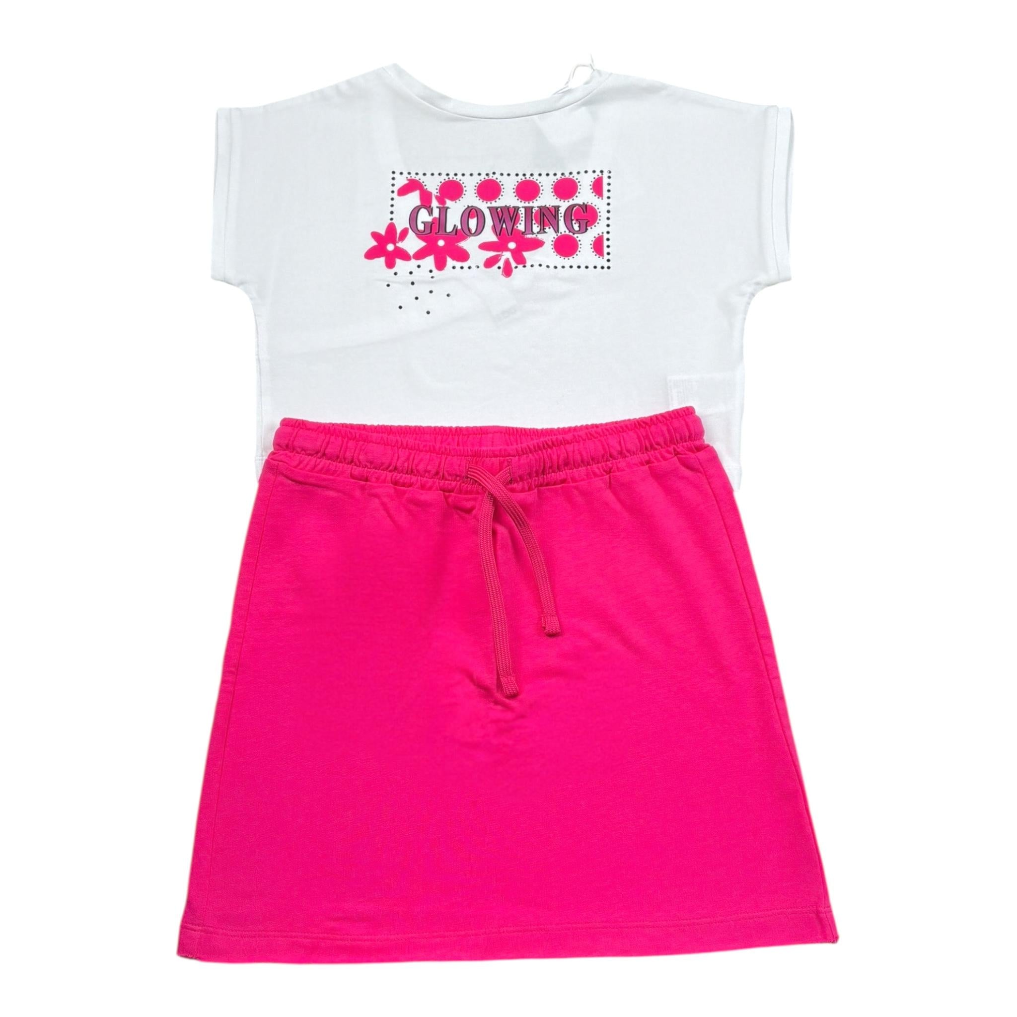 I Do Completo 2 Pezzi Gonna-T-Shirt Bicolore per Bambina 4B876 BIANCO/FUXIA I DO 