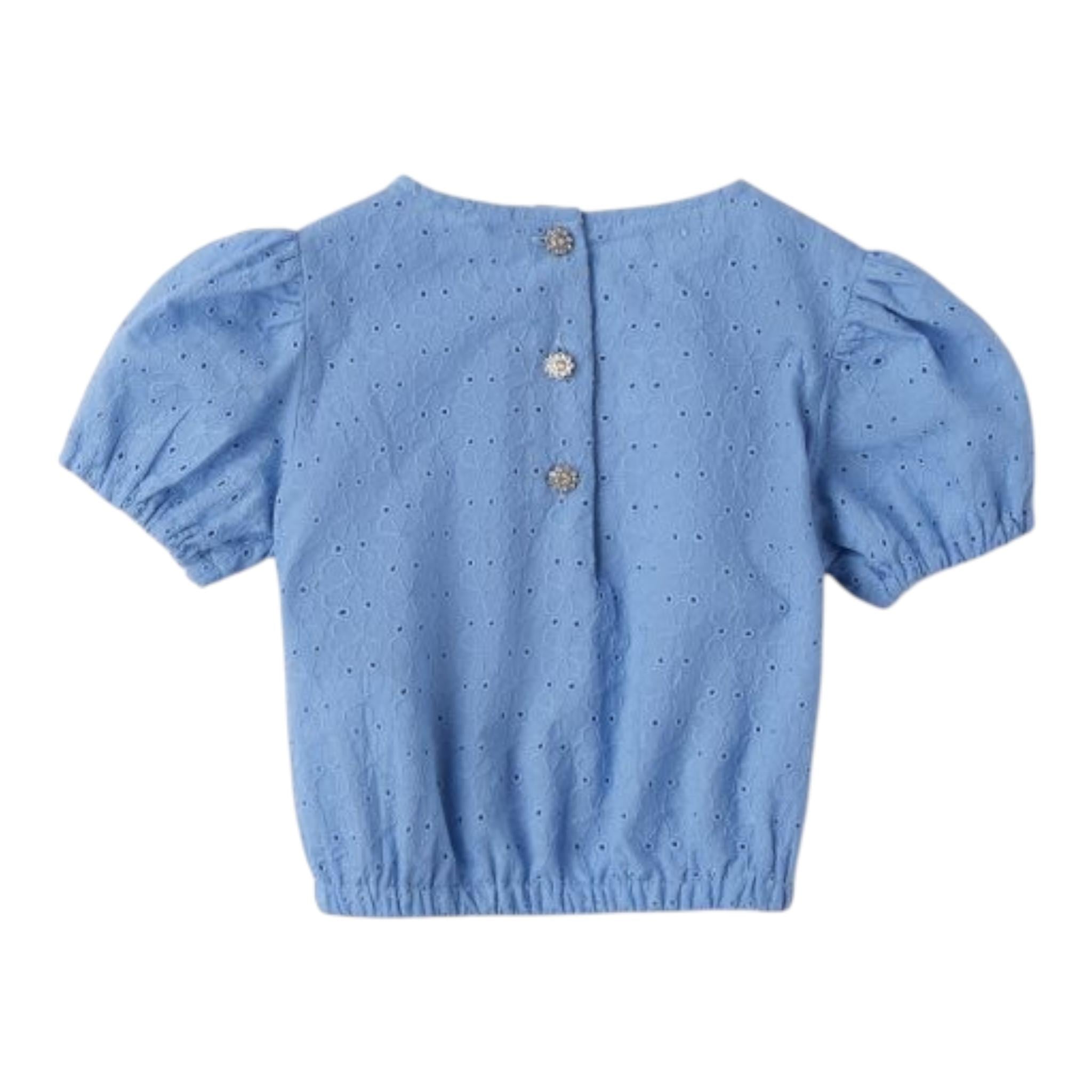 Sarabanda Top Traforato Mezza Manica Tinta Unita per Bambina 0B257 AZZURRO SARABANDA 