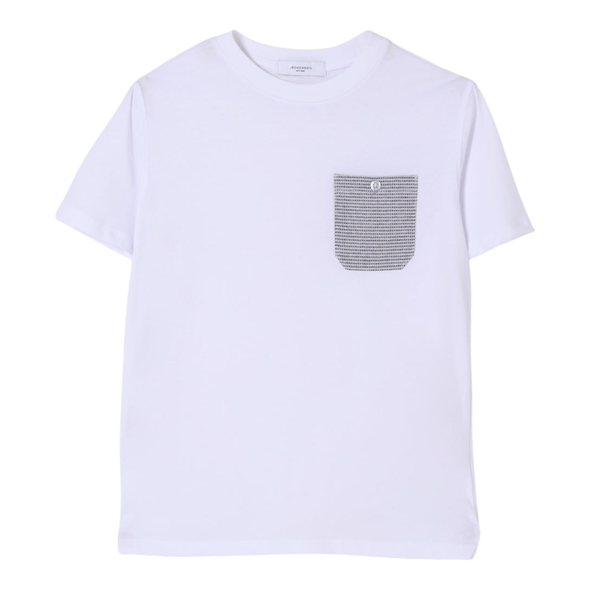 Jeckerson T-Shirt Girocollo Tinta Unita con Taschino per Bambino 190TJMJS25 BIANCO JECKERSON 