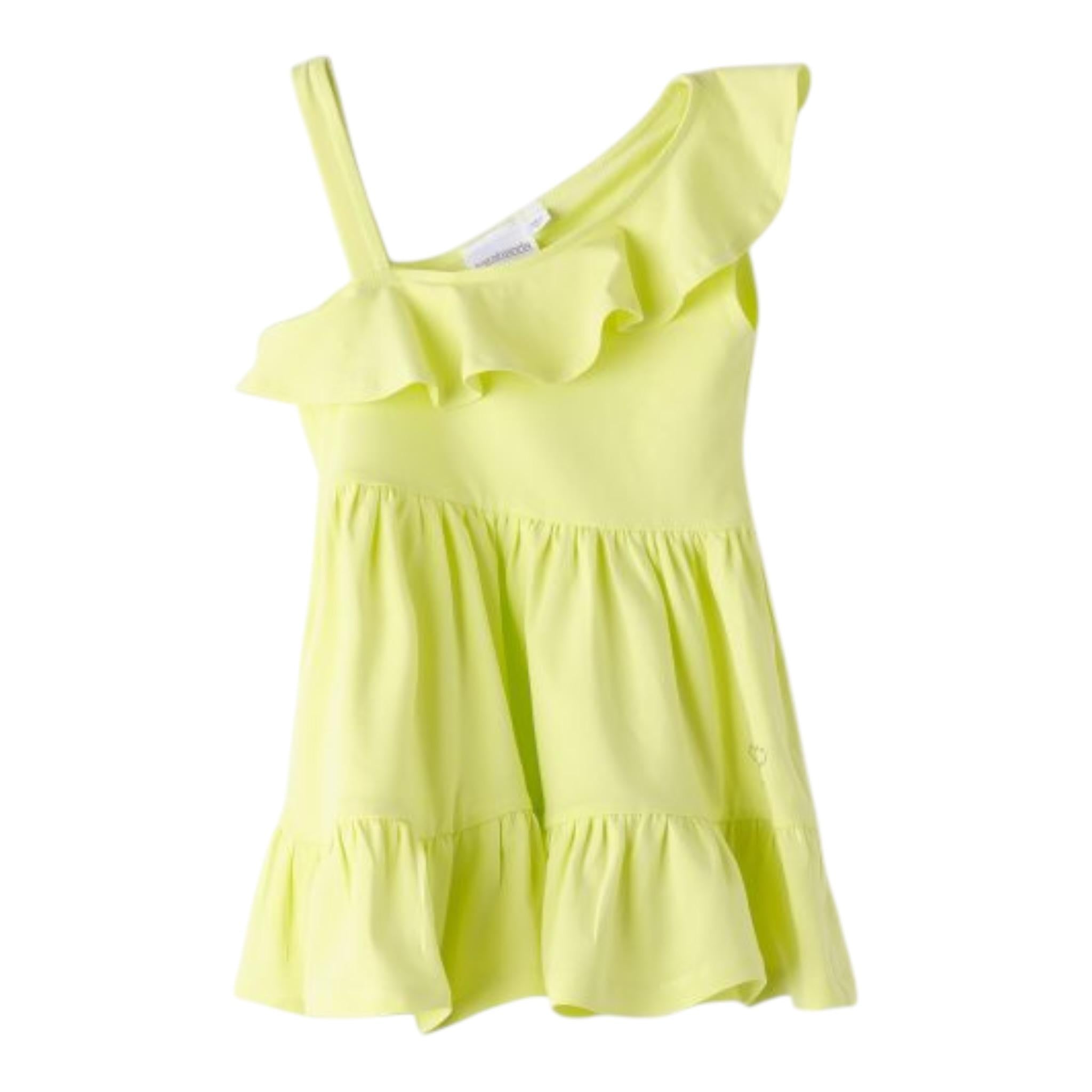 Sarabanda Abito Monospalla Tinta Unita per Bambina 0B341 VERDE ACIDO SARABANDA 