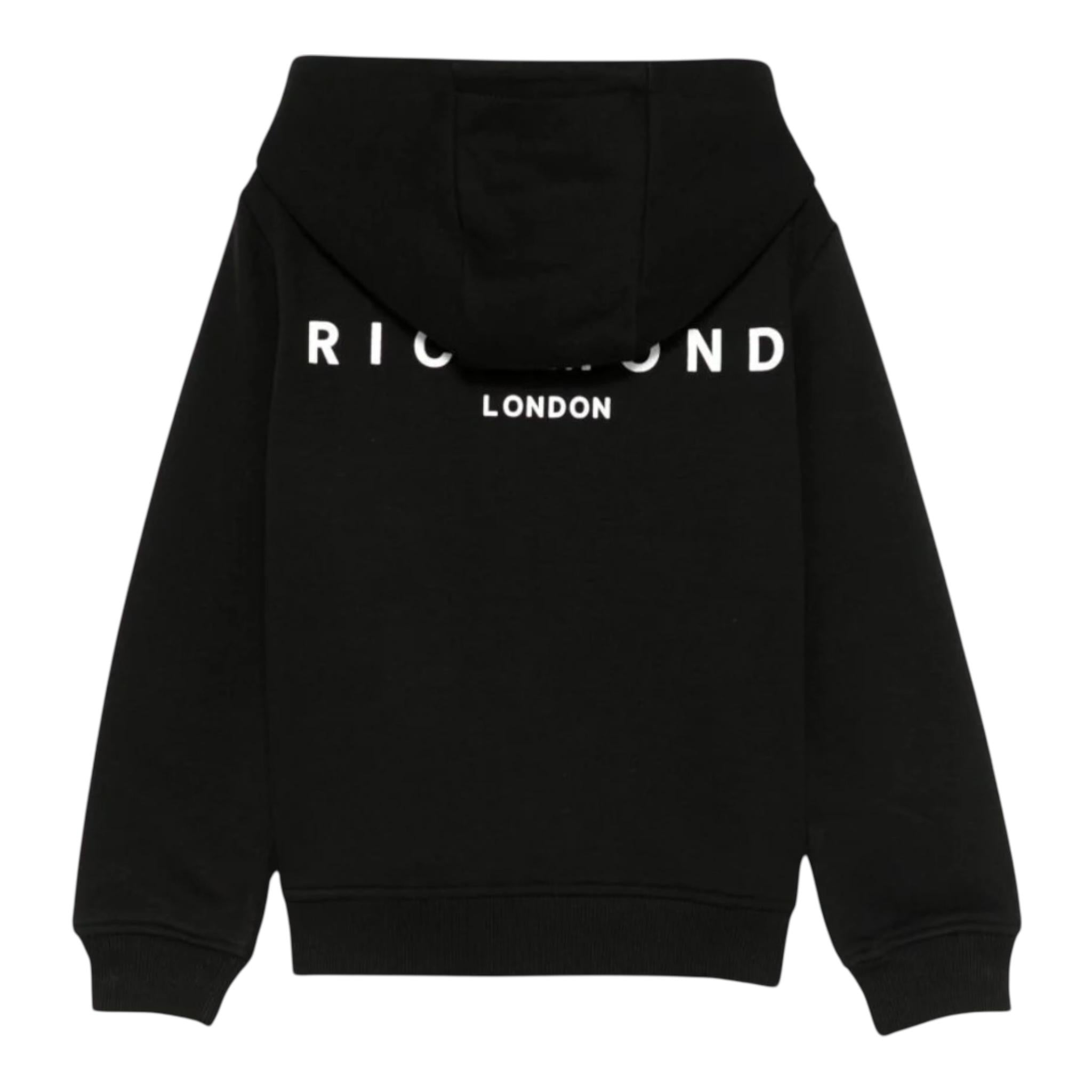 John Richmond Felpa Tinta Unita con Zip E Cappuccio per Bambino RBP25004FE NERO JOHN RICHMOND 