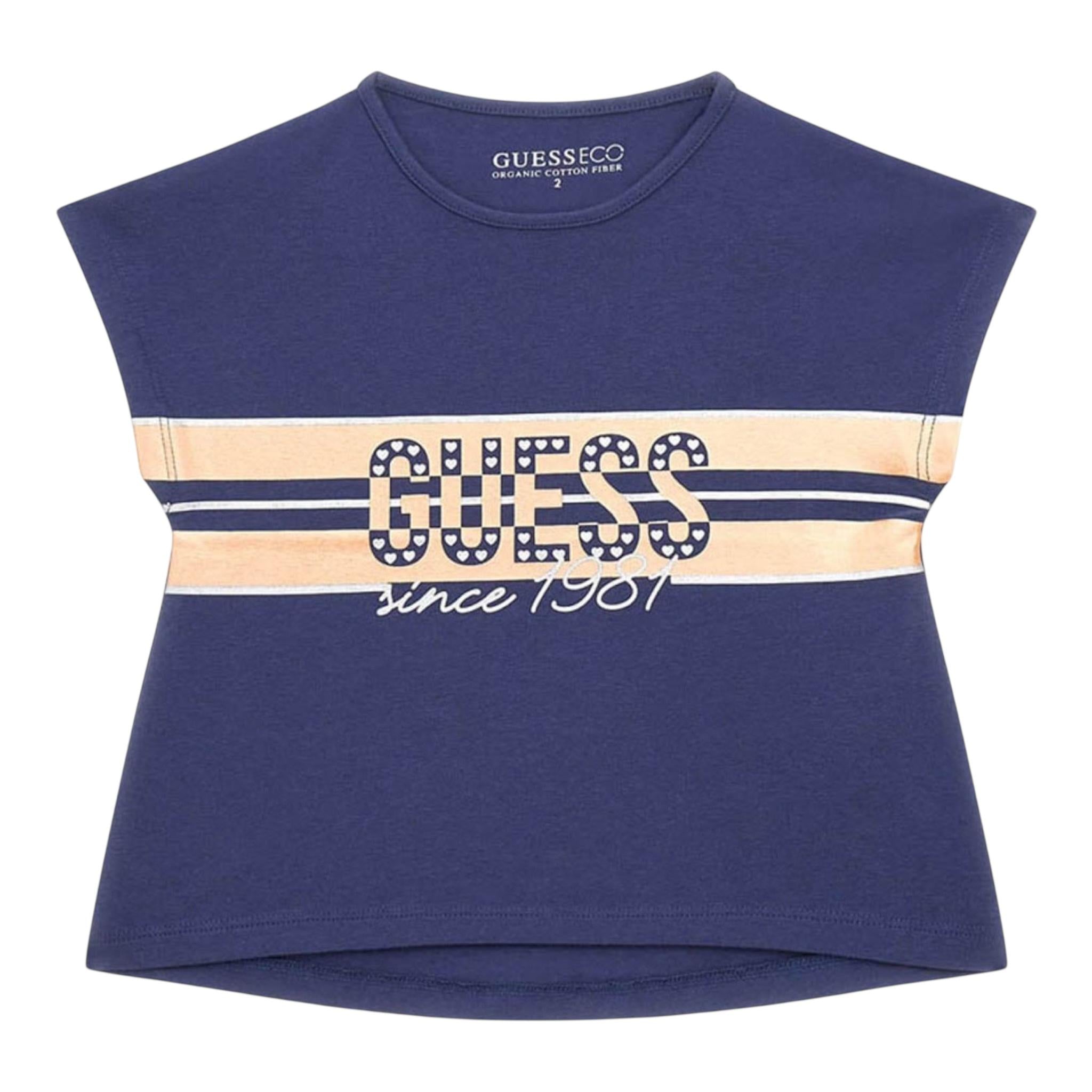 Guess T-Shirt Tinta Unita Girocollo con Stampa per Neonata K4GI01K6YW4 BLU GUESS 
