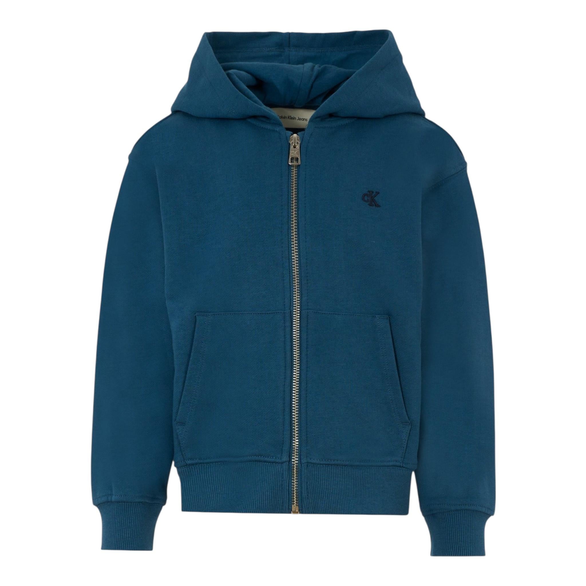 Calvin Klein Felpa Tinta Unita con Zip E Cappuccio per Bambino IB0IB02379 BLU CALVIN KLEIN 