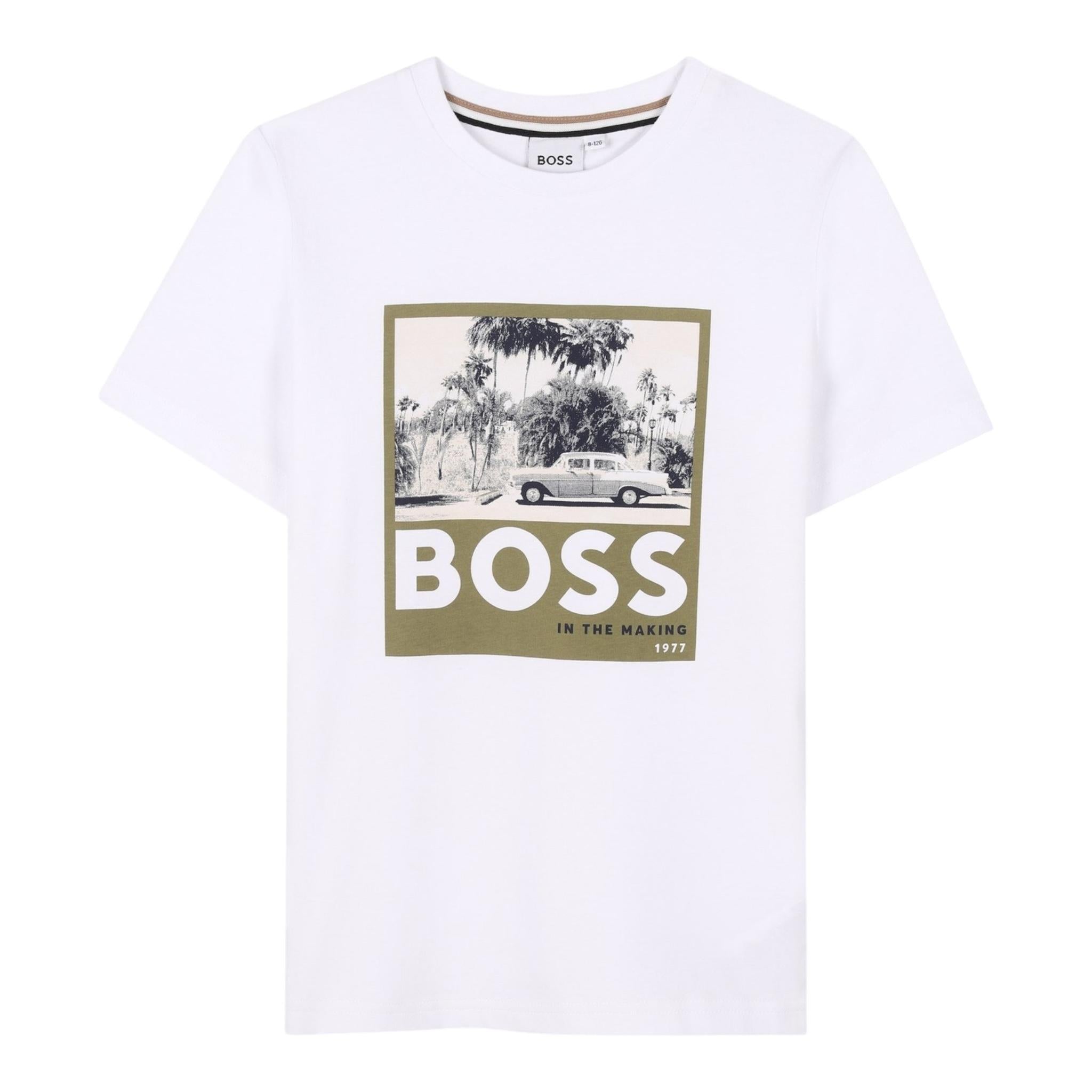 Boss T-Shirt Girocollo Tinta Unita con Stampa Logo per Bambino J52032 BIANCO BOSS 
