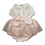 Barcellino Completo 2 Pezzi Camicia Body-Salopette Bicolore per Neonata 120724 BIANCO/ROSA BARCELLINO 