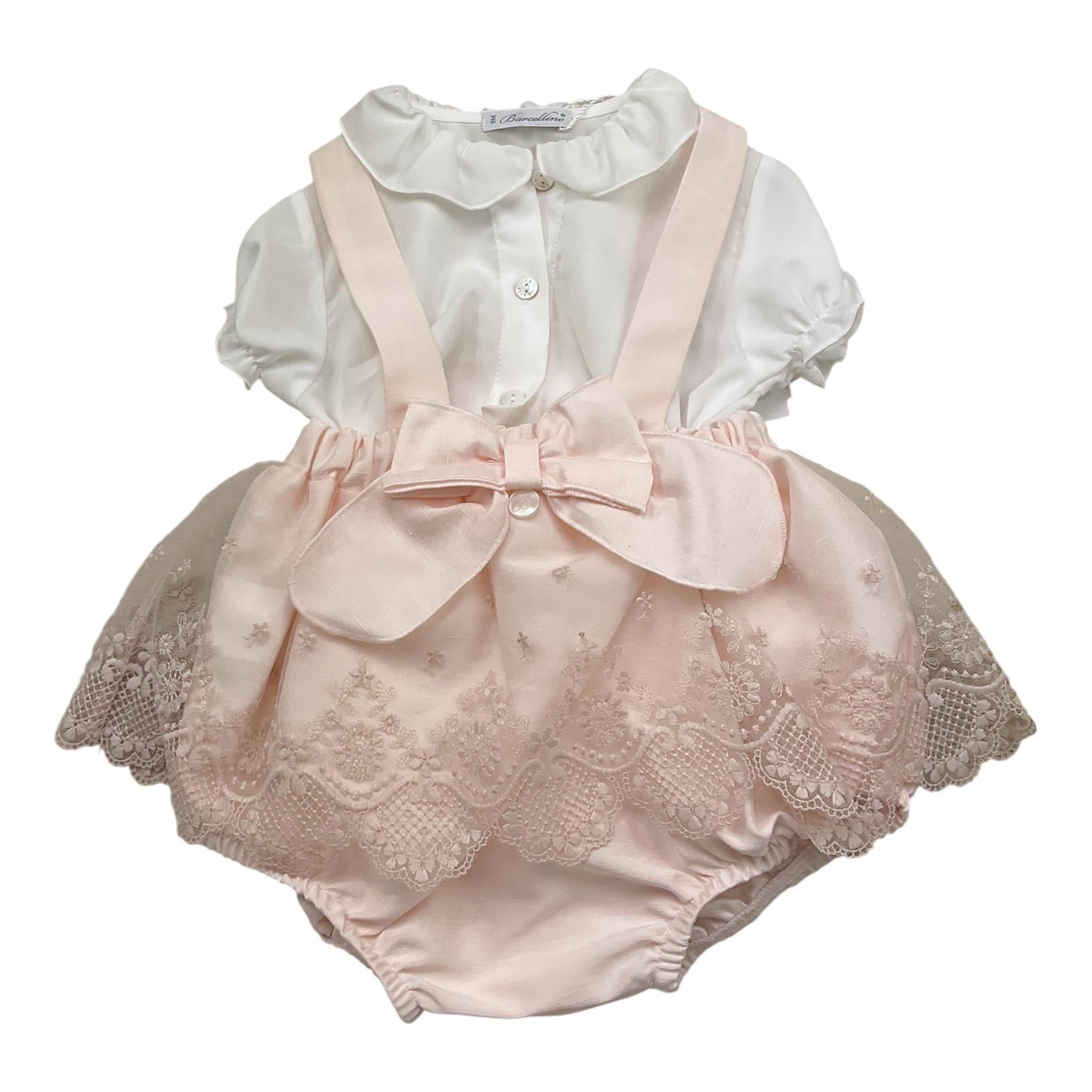Barcellino Completo 2 Pezzi Camicia Body-Salopette Bicolore per Neonata 120724 BIANCO/ROSA BARCELLINO 