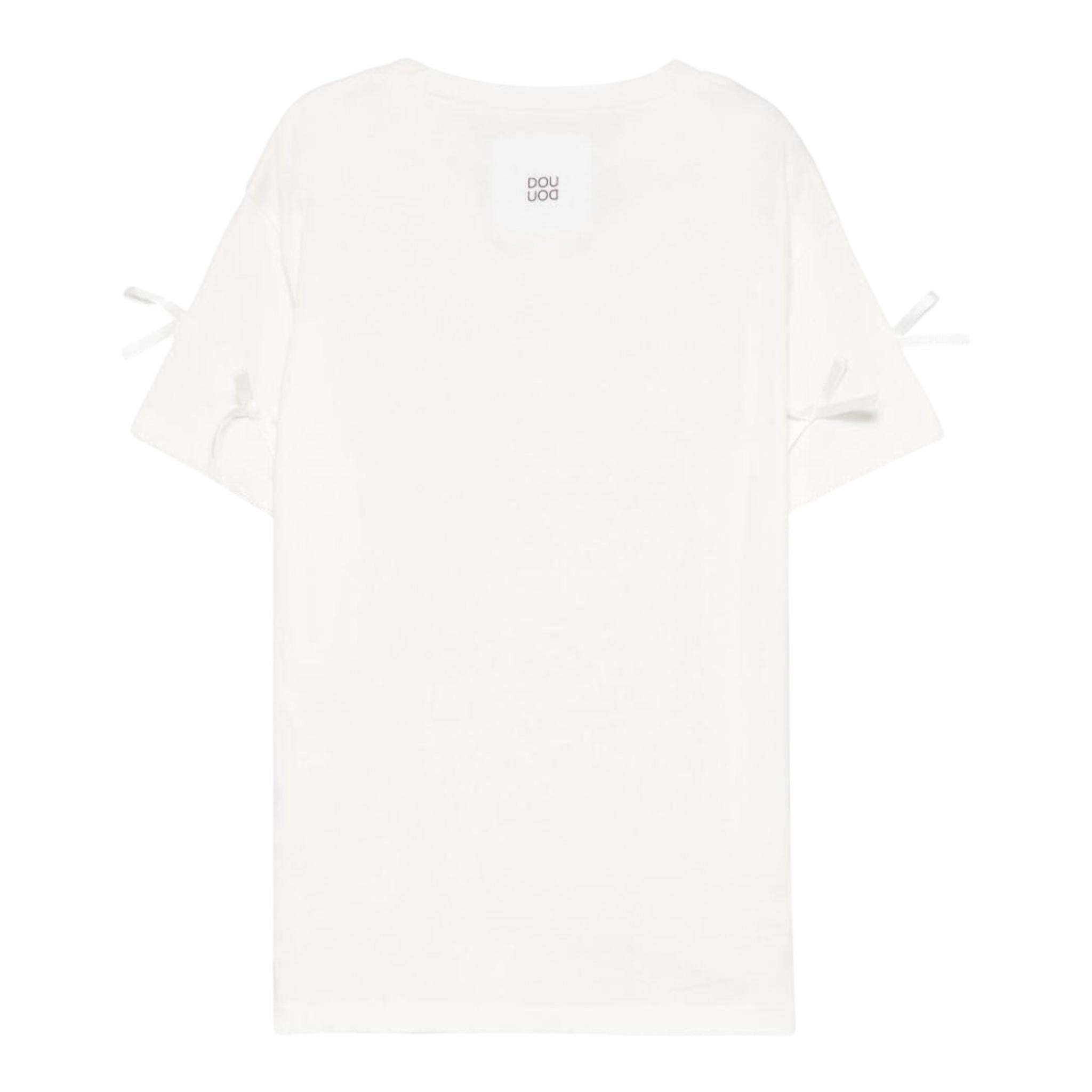Dou Dou T-Shirt Girocollo Tinta Unita con Applicazioni Fiocchi per Bambina DW8A31 BIANCO DOU DOU 