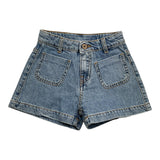 Dixie Short In Denim Tinta Unita Con Girovita Regolabile Azzurro Per Bambina