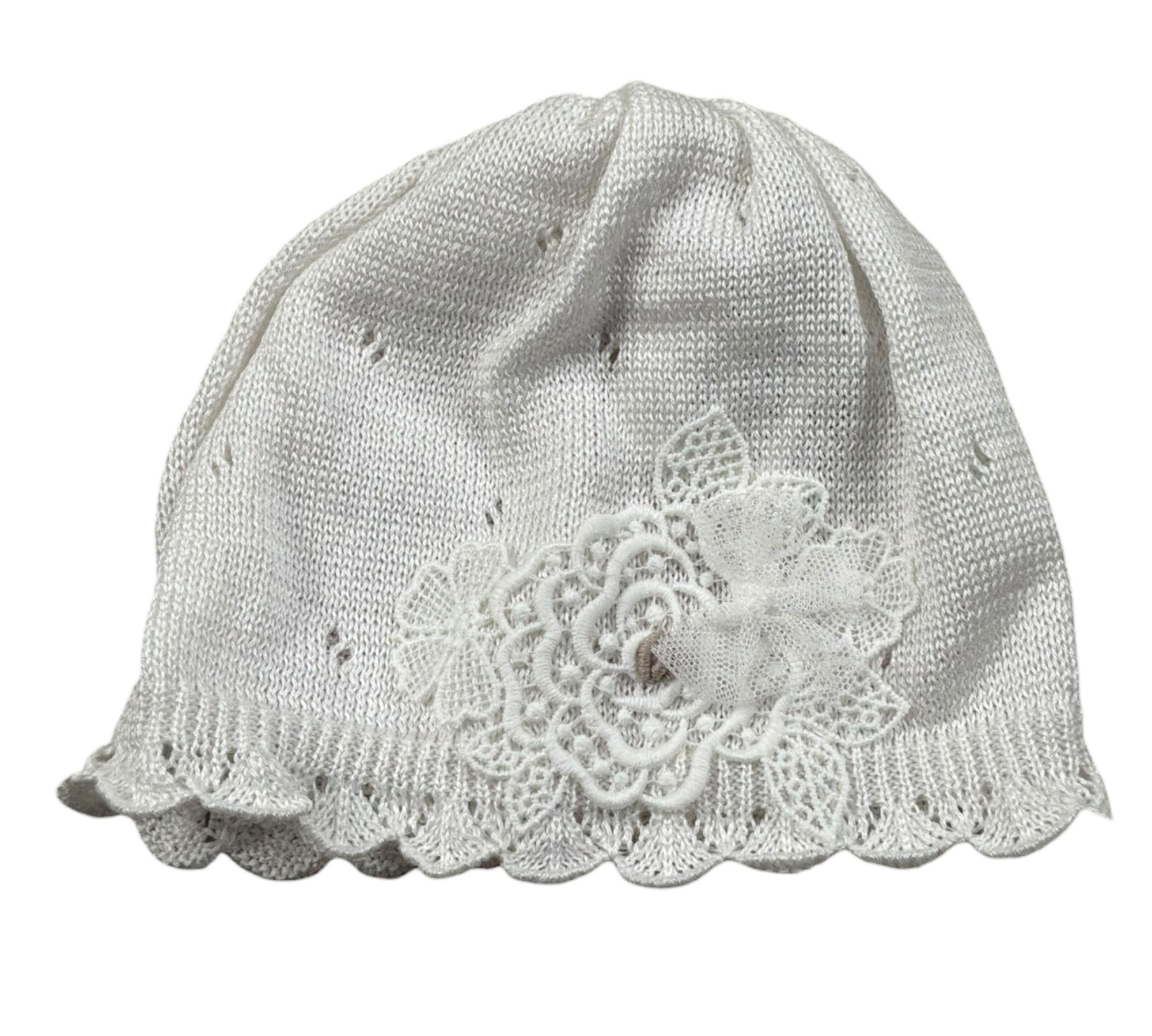 Marlu' Cappello Tinta Unita con Ricami per Neonata EP1271 BIANCO MARLU' 