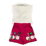Diadora Completo 2 Pezzi T-Shirt-Short Bicolore Bianco/Fuxia Per Neonata