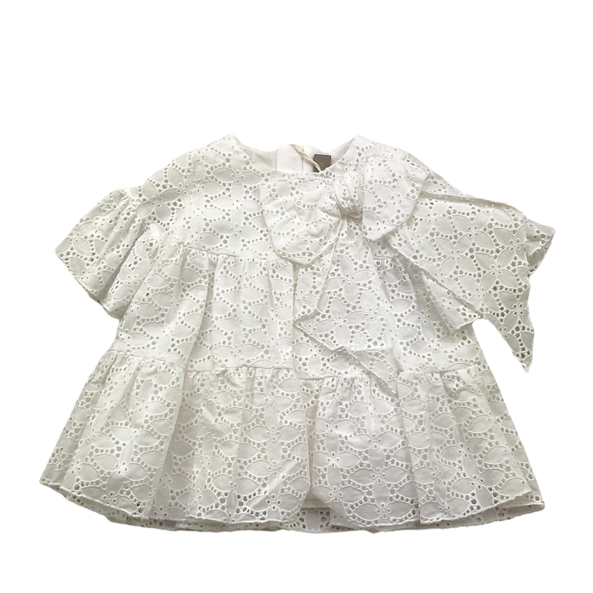 Little Bear Abito Tinta Unita Traforato con Fiocco per Bambina 8204 BIANCO LITTLE BEAR 