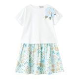 Il Gufo Completo 2 Pezzi T-Shirt-Gonna Bicolore Bianco/Verde Acqua Per Neonata