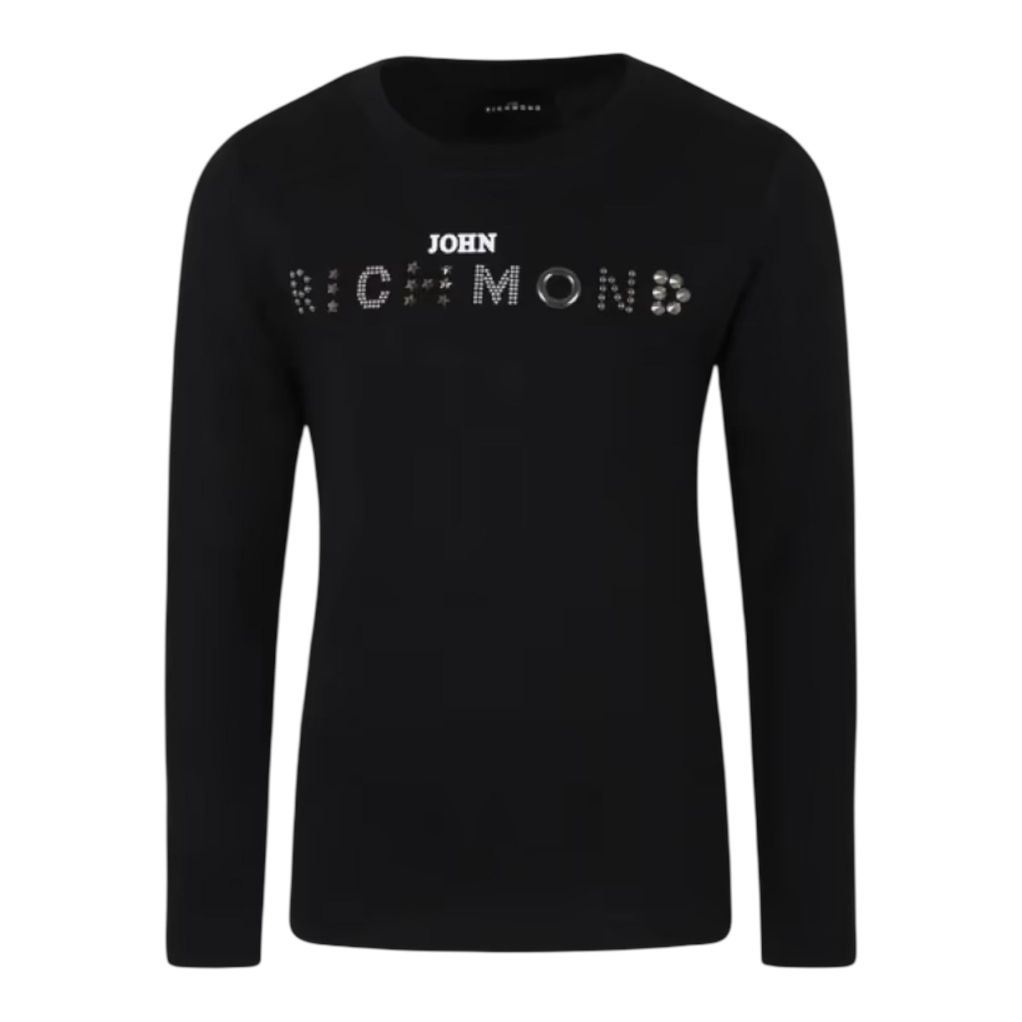 JOHN RICHMOND shirt girocollo tinta unita con applicazioni Nero per Bambina RBA24085TS NERO JOHN RICHMOND 