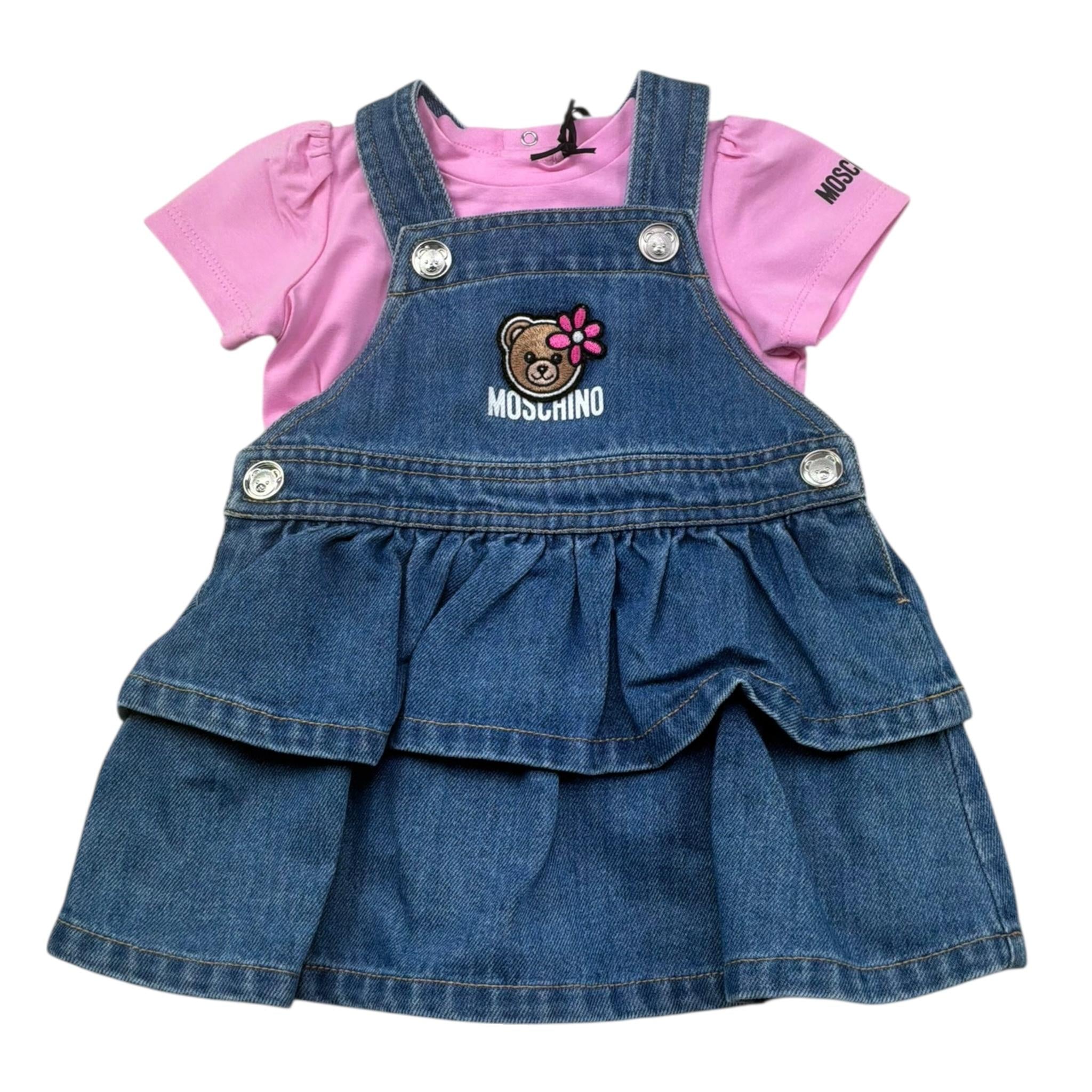 Moschino Completo 2 Pezzi Salopette-T-Shirts per Neonata MDG01Q ROSA MOSCHINO 