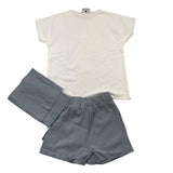 Minimo Completo 3 Pezzi T-Shirt-Bermuda-Sciarpa Bianco/Grigio Per Bambino