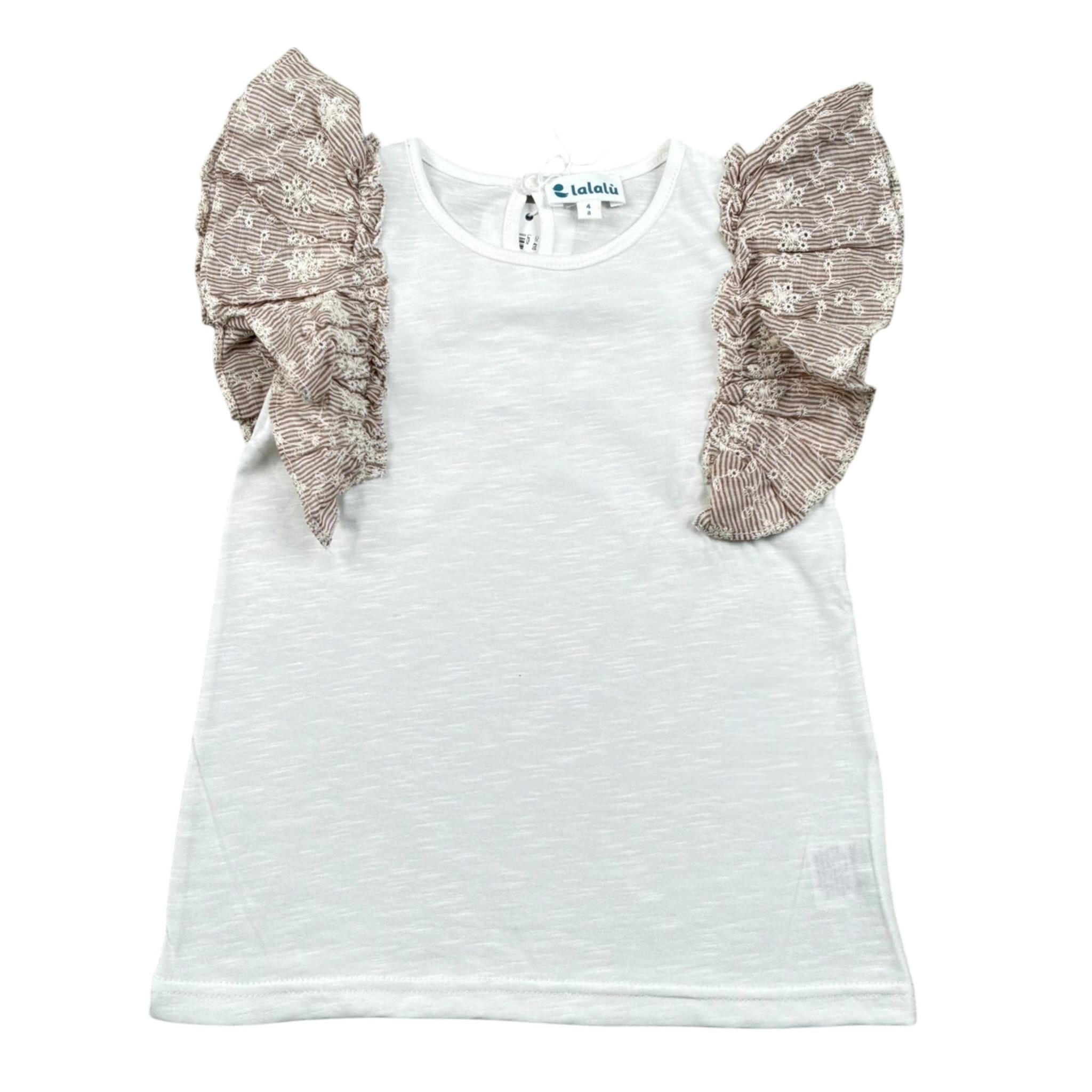 Lalalu' T-Shirt Tinta Unita con Balze per Bambina TSL70PB BIANCO LALALU' 