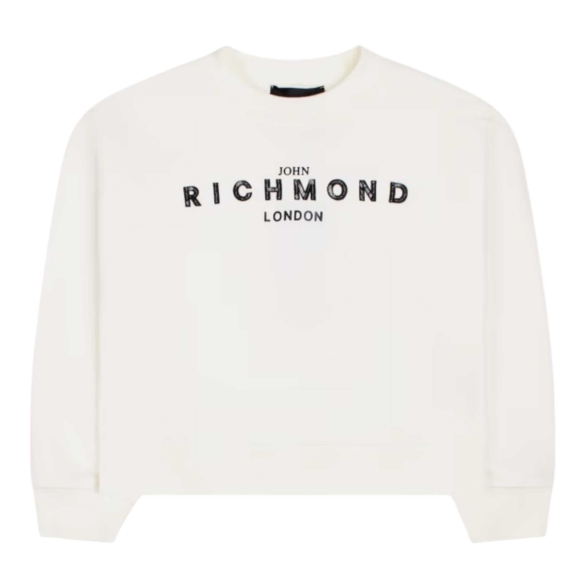 JOHN RICHMOND felpa chiusa girocollo tinta unita con logo Bianco per Bambina RGA24054FE BIANCO JOHN RICHMOND 