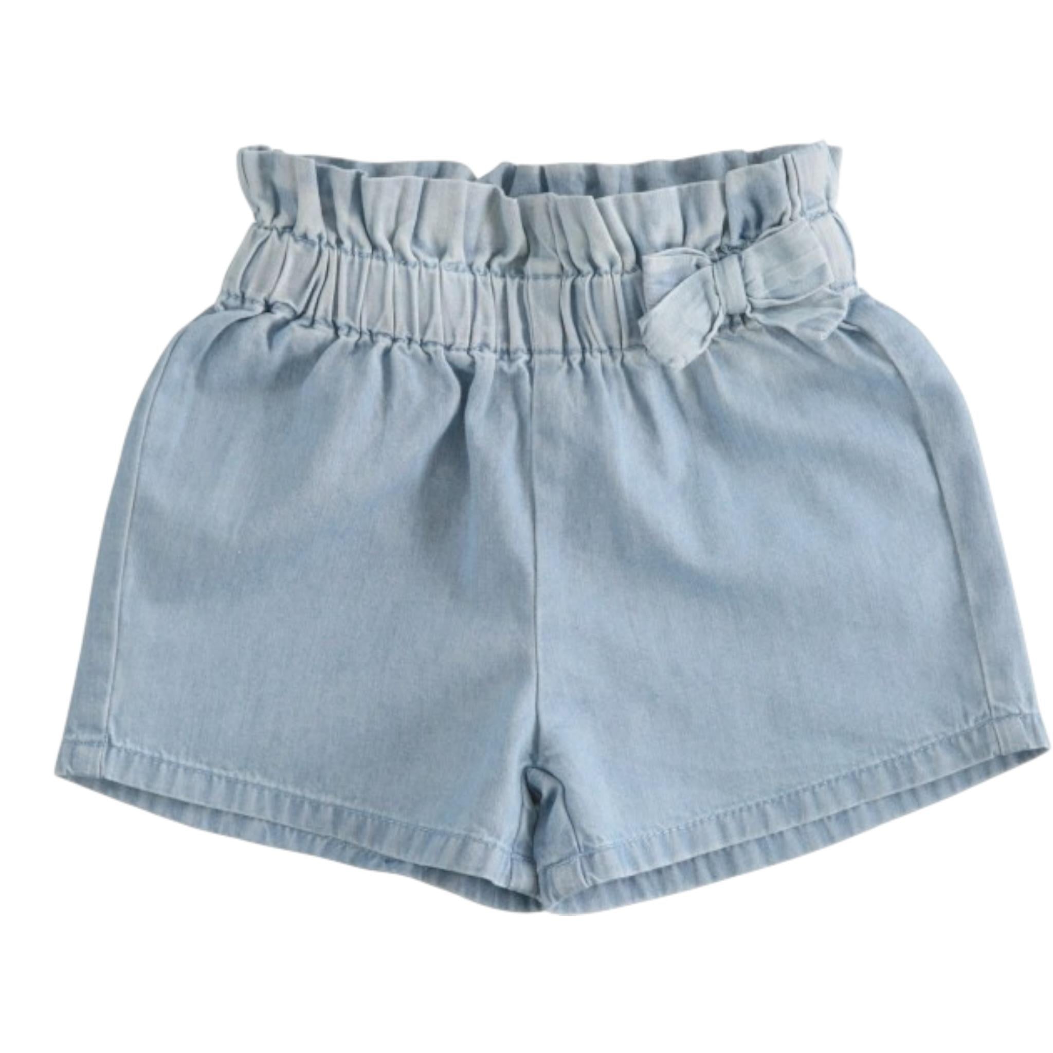 Mini Banda Short In Denim Tinta Unita con Elastico In Vita per Neonata 32744 AZZURRO MINI BANDA 