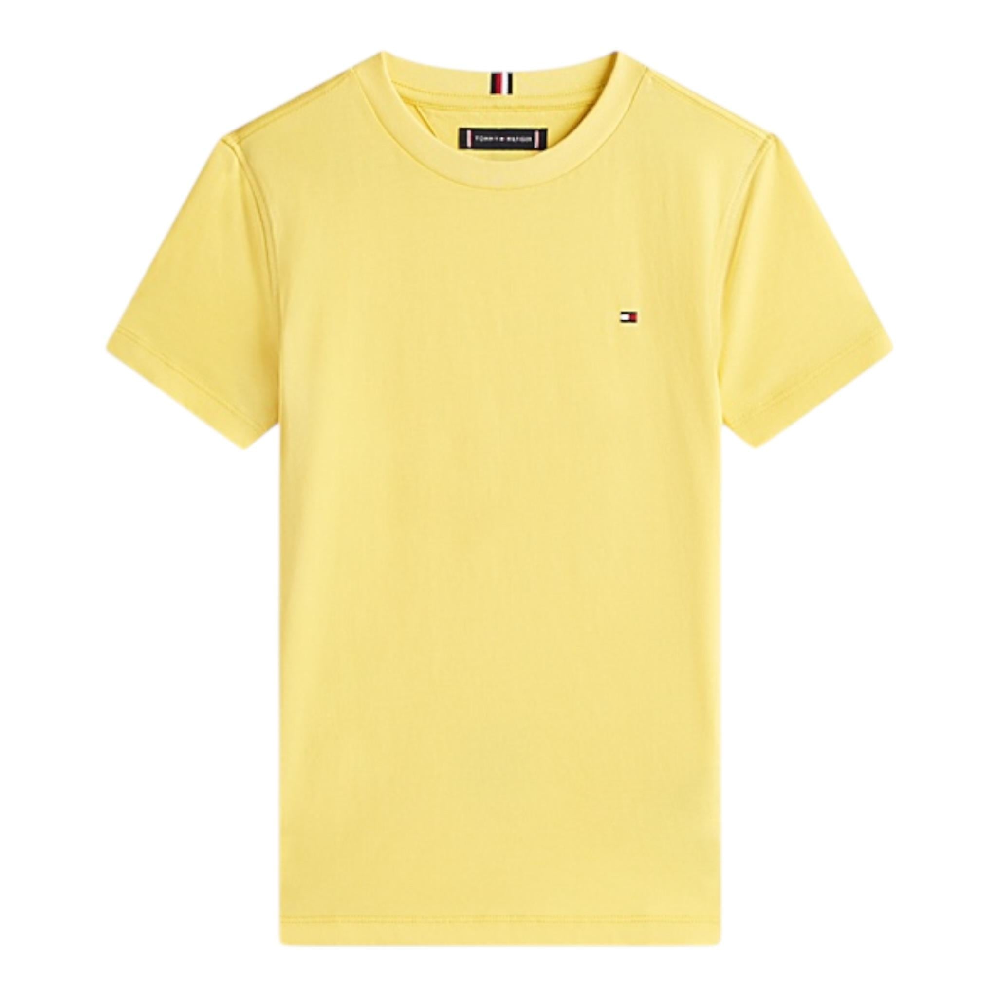 Tommy Hilfiger T-Shirt Girocollo Tinta Unita con Logo per Bambino KB0KB06879X GIALLO TOMMY HILFIGER 