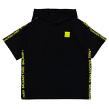 Balmain T-Shirt Tinta Unita Con Cappuccio E Profili Logati Nero Per Bambino