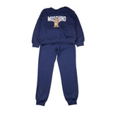 MOSCHINO completo 2pz felpa tinta unita con cappuccio e stampa-pantalone Blu per Bambino HUK04A BLU MOSCHINO 