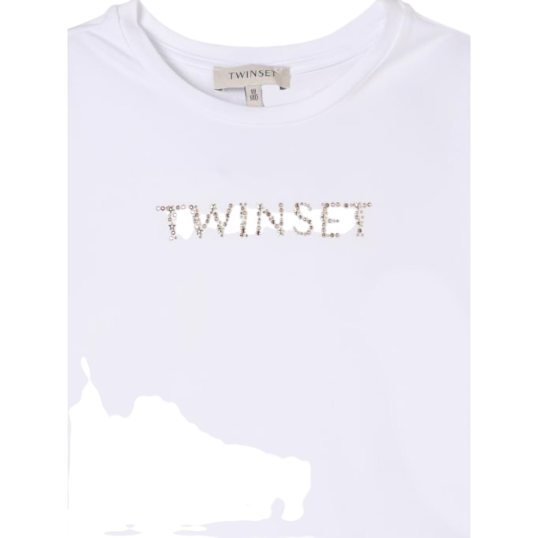 Twinset T-Shirt Girocollo Tinta Unita con Stampa per Bambina 251GJ2484 BIANCO TWINSET 